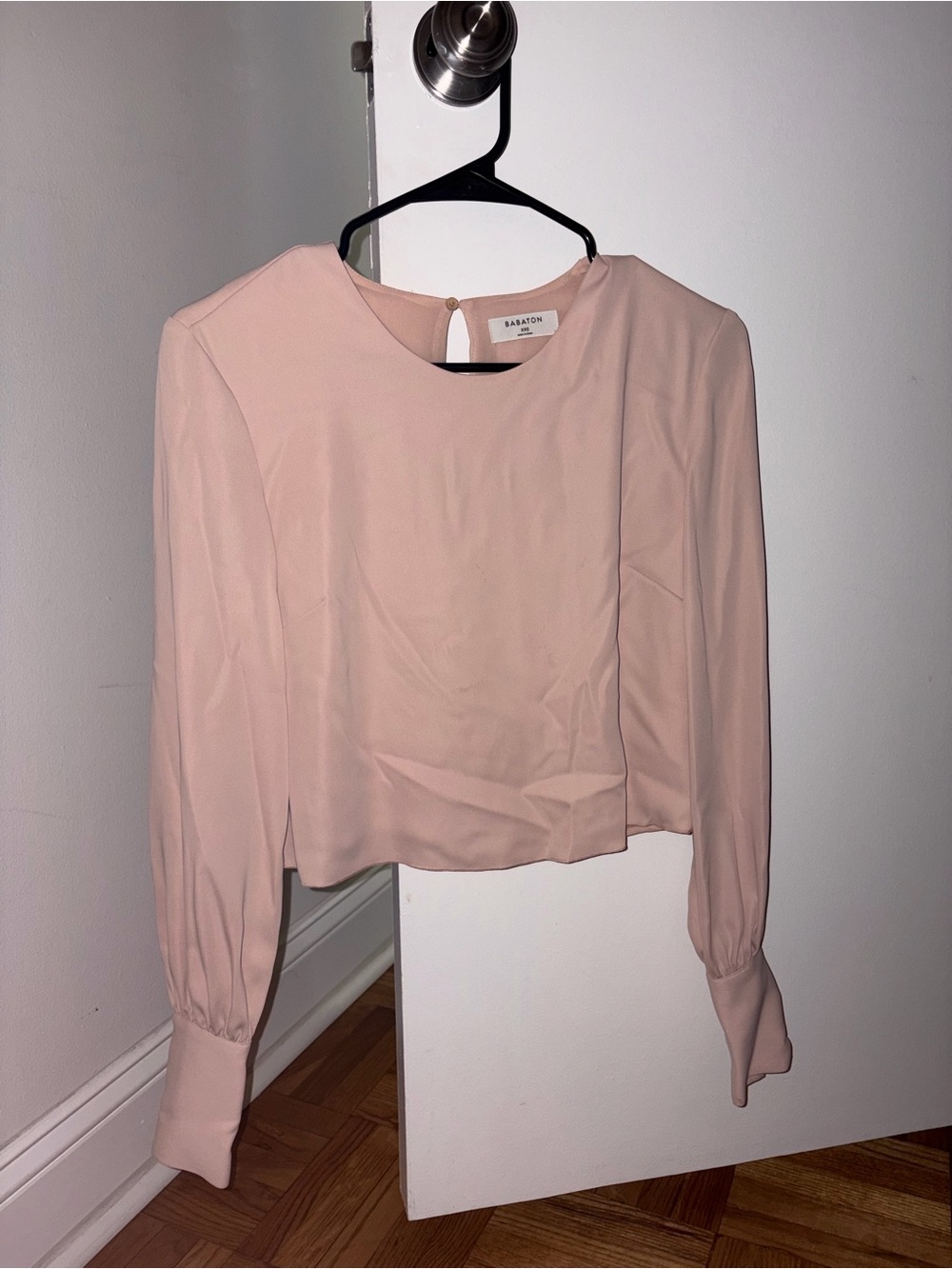 Aritzia Blush Pink Long-Sleeve Keyhole Blouse